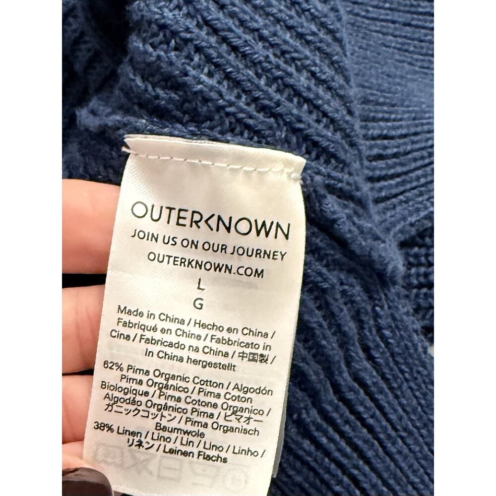 Outerknown Fisherman Sweater L Organic Pima Cotton Linen Blue Chunky Knit - Picture 8 of 10
